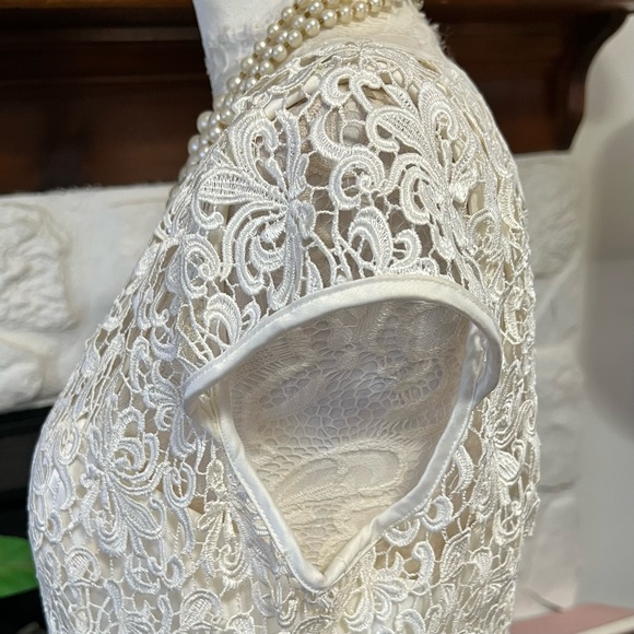 Adrianna Papell White Lace Romantic Dress Wedding Prom Cocktail NWT Size 12 - Picture 7 of 16
